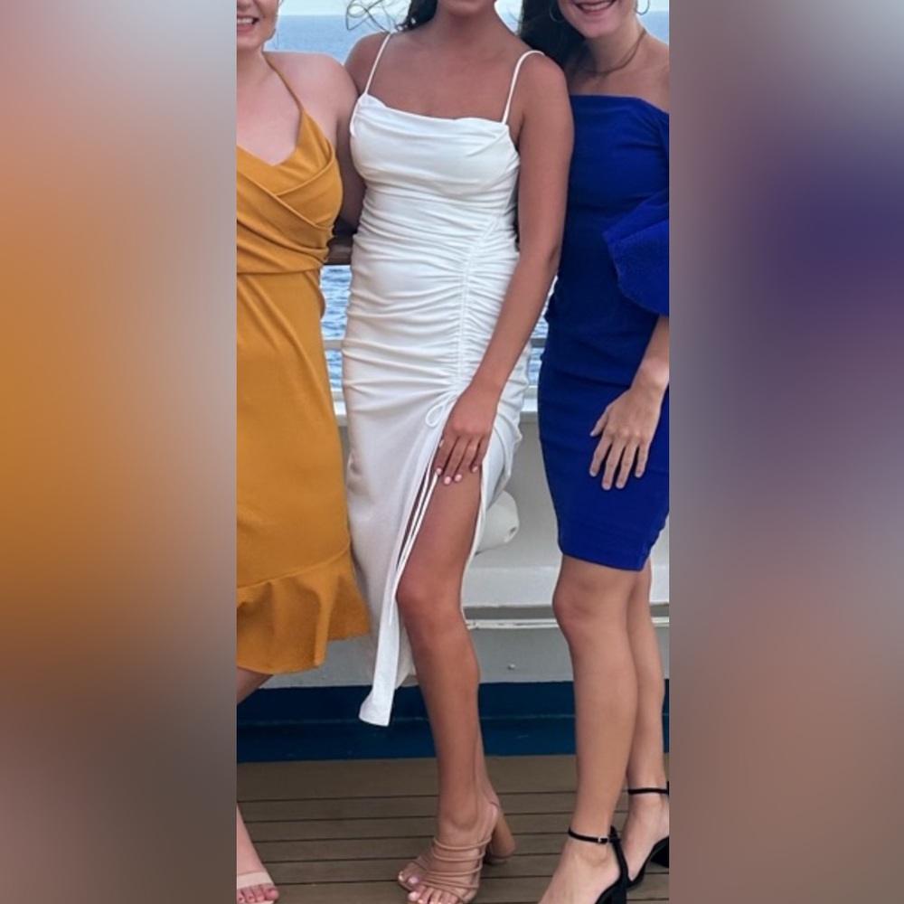 White ZARA midi slit dress